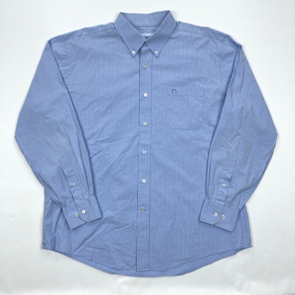 Southern Tide Mens XL Blue Check Stretch Button Down Shirt Long Sleeve Skipjack